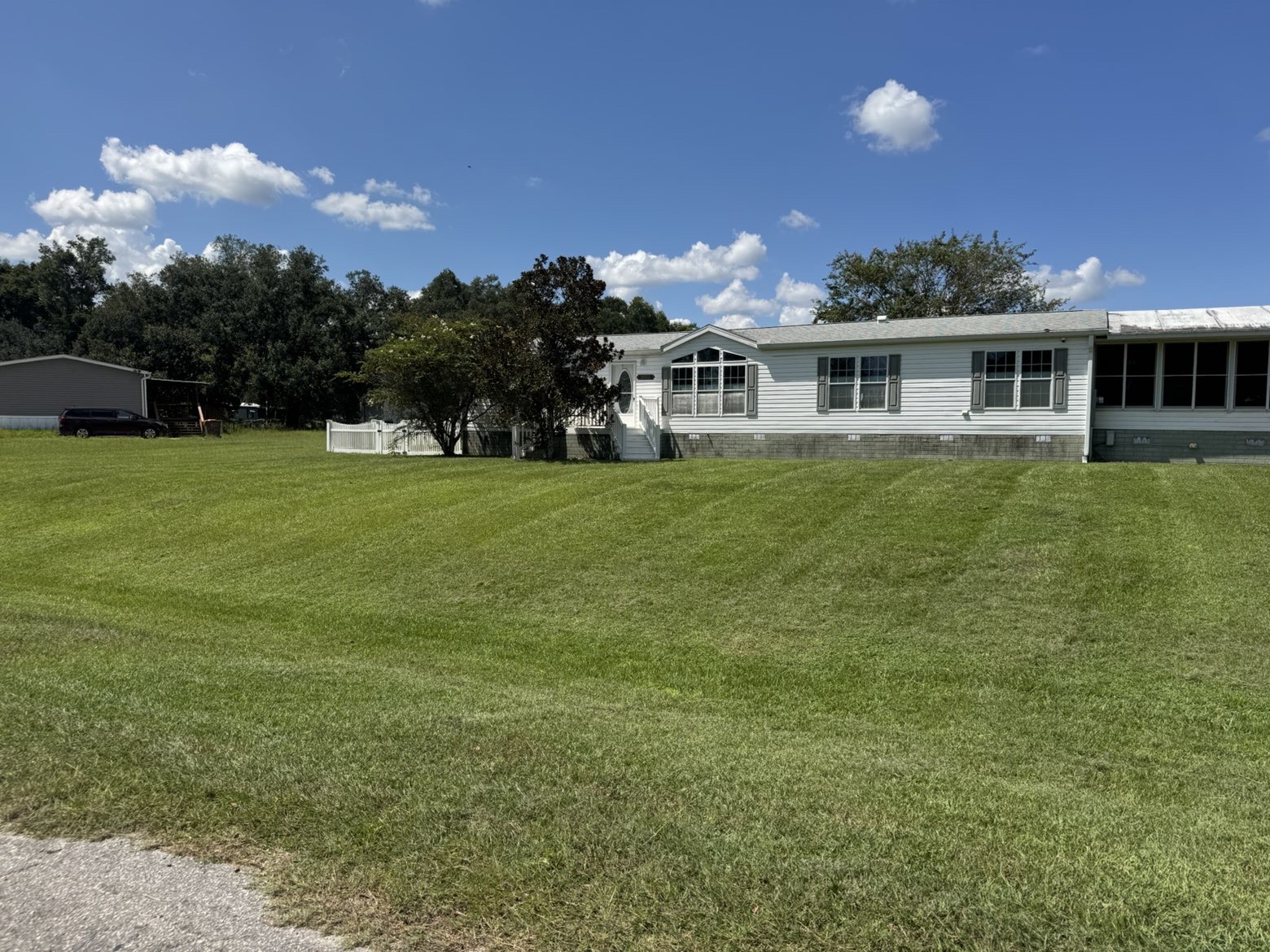 Residential lawn with fresh mowing lines
